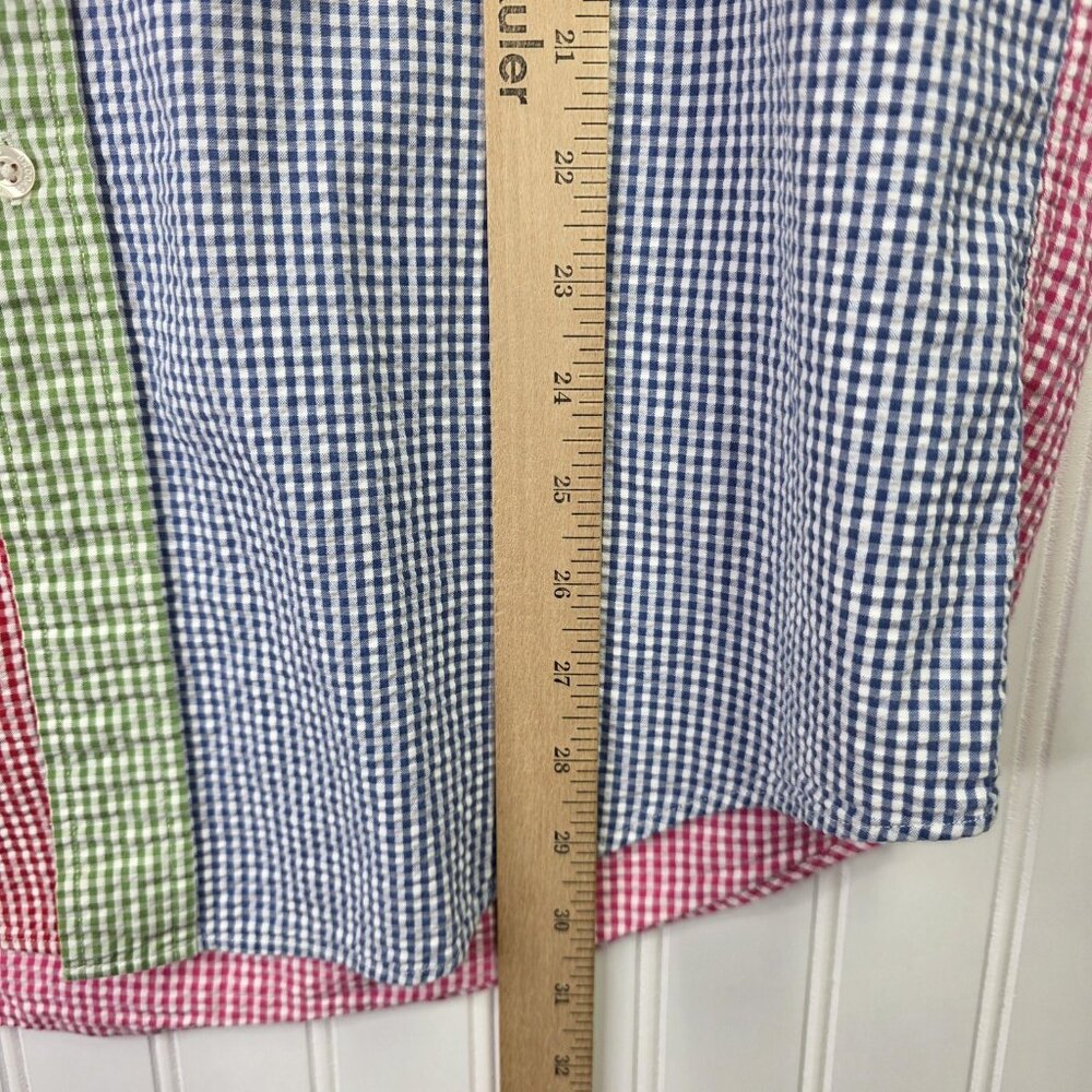 Brooks Brothers Shirt Mens Medium Seersucker Patchwork Check Short Sleeve Preppy - Picture 6 of 6